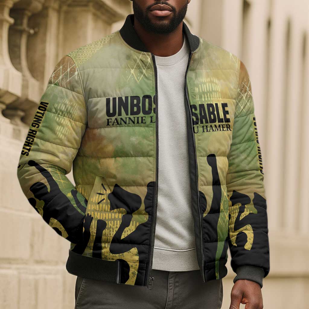 Fannie Lou Hamer Bomber Puffer Jacket Unbossable Quote Design Protest Silhouettes and Voting Rights Tribute - African Pride