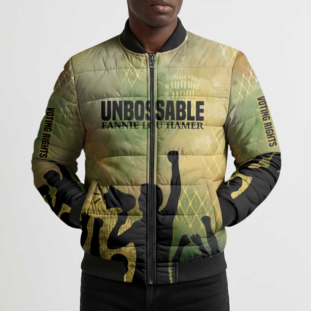 Fannie Lou Hamer Bomber Puffer Jacket Unbossable Quote Design Protest Silhouettes and Voting Rights Tribute - African Pride