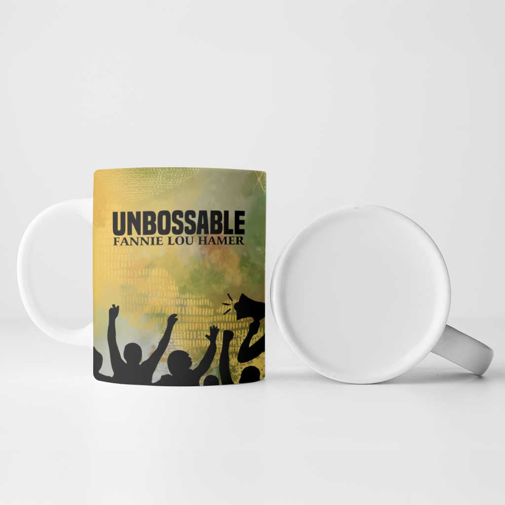 Fannie Lou Hamer Ceramic Mug Unbossable Quote Design Protest Silhouettes and Voting Rights Tribute - African Pride