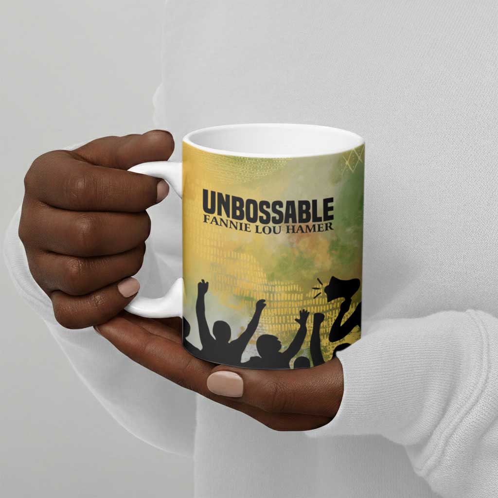 Fannie Lou Hamer Ceramic Mug Unbossable Quote Design Protest Silhouettes and Voting Rights Tribute - African Pride