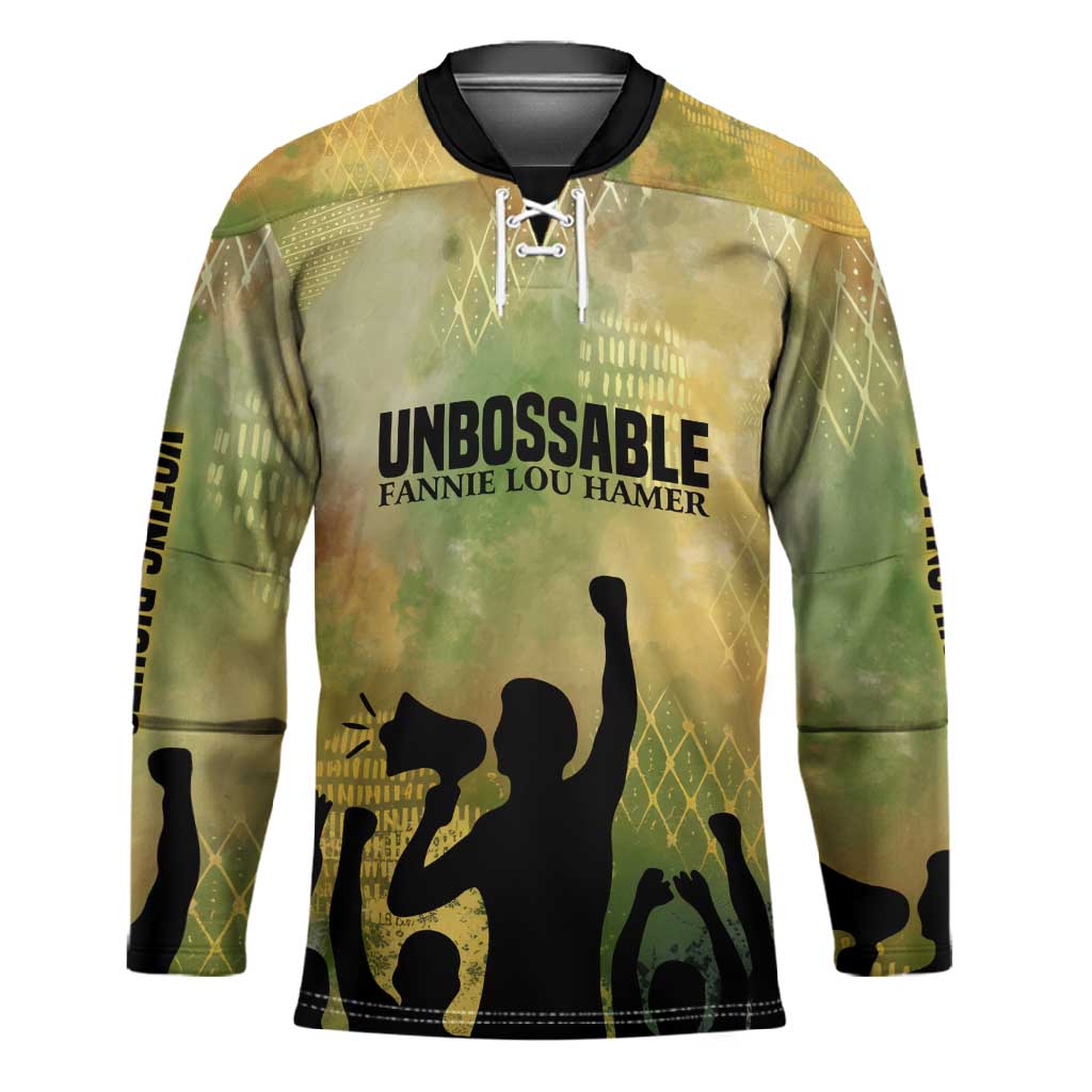 Fannie Lou Hamer Hockey Jersey Unbossable Quote Design Protest Silhouettes and Voting Rights Tribute - African Pride