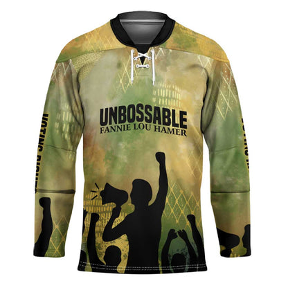 Fannie Lou Hamer Hockey Jersey Unbossable Quote Design Protest Silhouettes and Voting Rights Tribute - African Pride