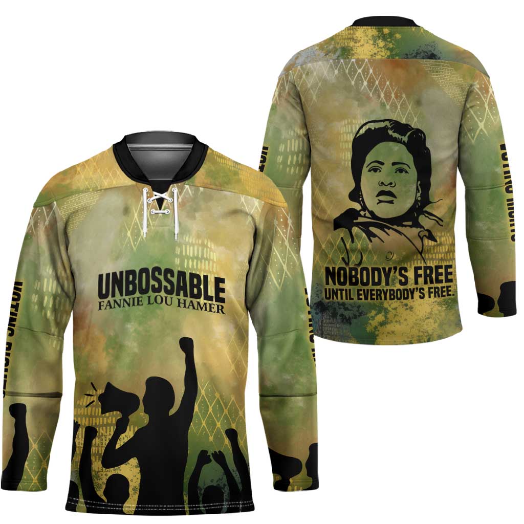 Fannie Lou Hamer Hockey Jersey Unbossable Quote Design Protest Silhouettes and Voting Rights Tribute - African Pride