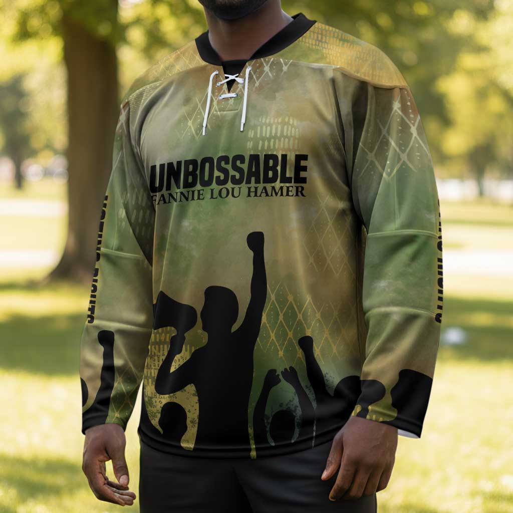 Fannie Lou Hamer Hockey Jersey Unbossable Quote Design Protest Silhouettes and Voting Rights Tribute - African Pride