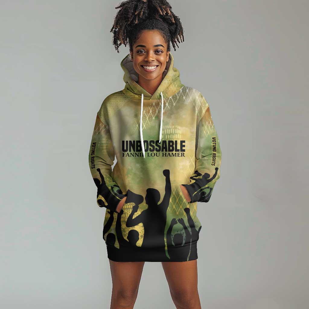 Fannie Lou Hamer Hoodie Dress Unbossable Quote Design Protest Silhouettes and Voting Rights Tribute - African Pride