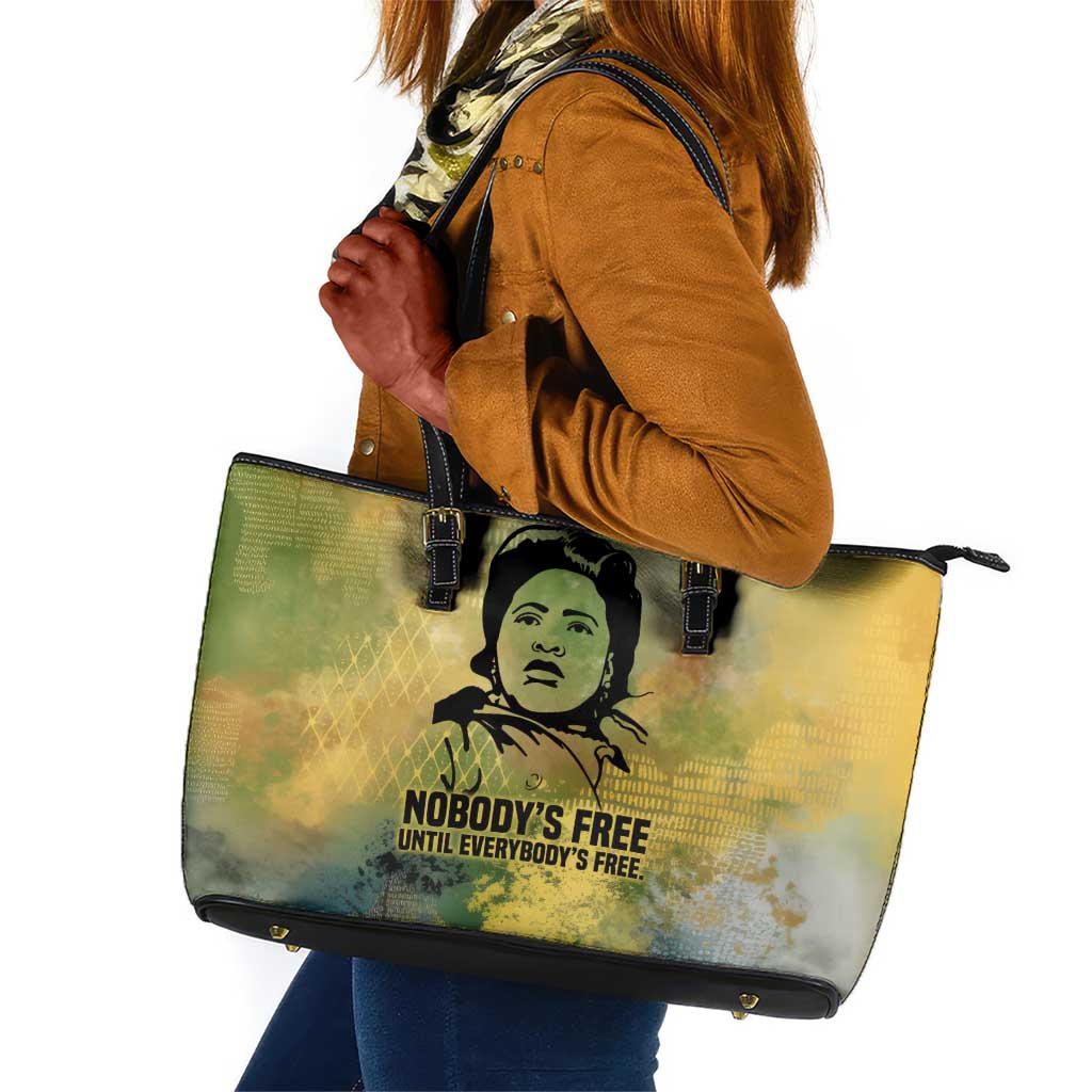 Fannie Lou Hamer Leather Tote Bag Unbossable Quote Design Protest Silhouettes and Voting Rights Tribute - African Pride