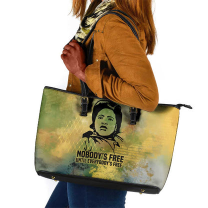 Fannie Lou Hamer Leather Tote Bag Unbossable Quote Design Protest Silhouettes and Voting Rights Tribute - African Pride
