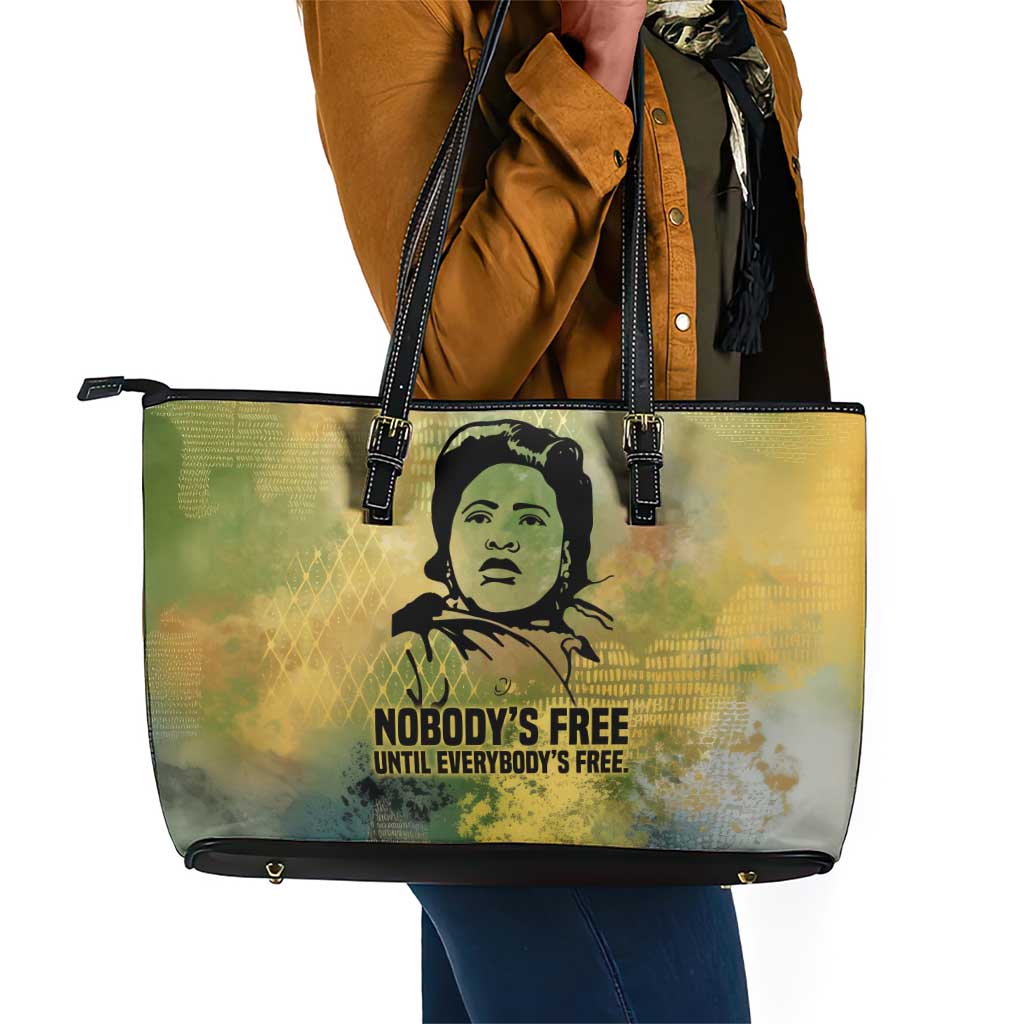 Fannie Lou Hamer Leather Tote Bag Unbossable Quote Design Protest Silhouettes and Voting Rights Tribute - African Pride