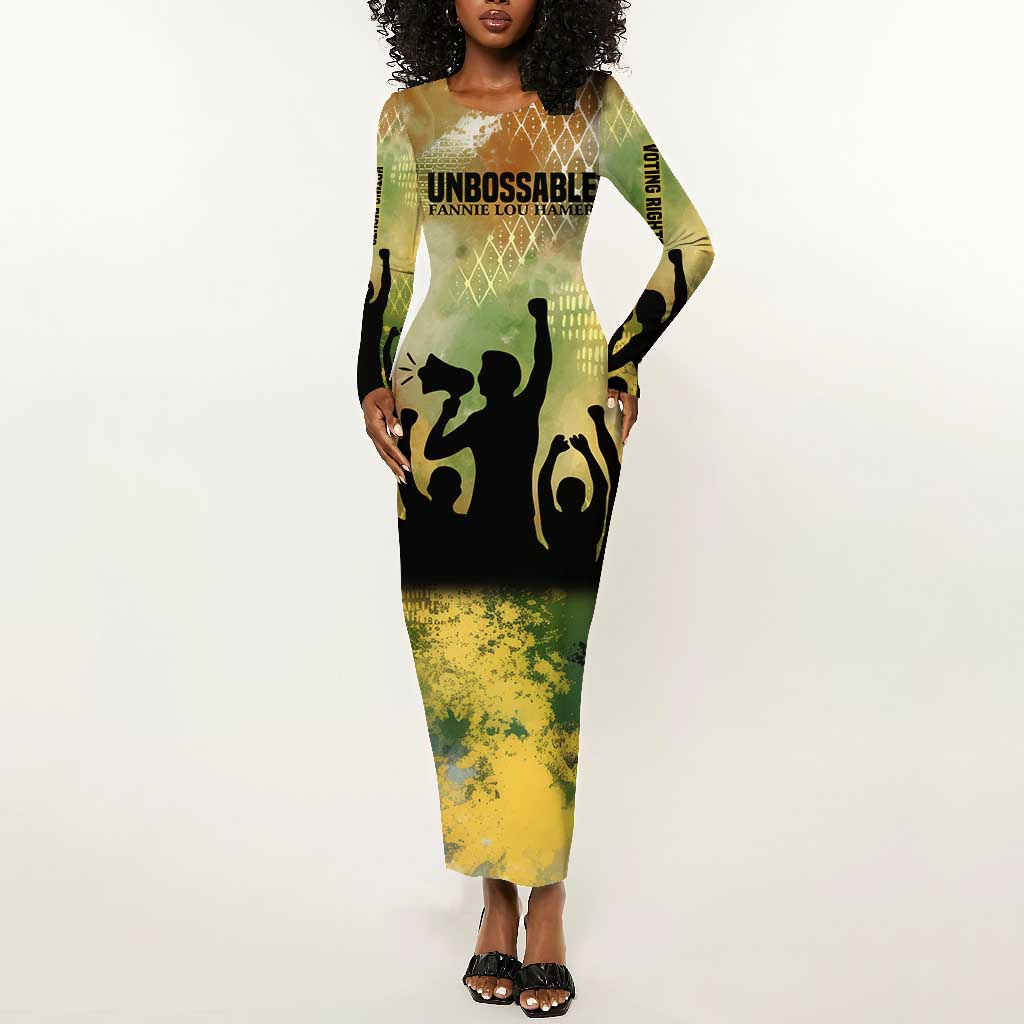 Fannie Lou Hamer Long Sleeve Bodycon Dress Unbossable Quote Design Protest Silhouettes and Voting Rights Tribute - African Pride