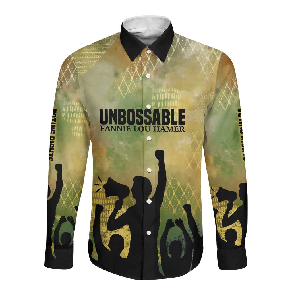 Fannie Lou Hamer Long Sleeve Button Shirt Unbossable Quote Design Protest Silhouettes and Voting Rights Tribute - African Pride