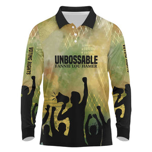 Fannie Lou Hamer Long Sleeve Polo Shirt Unbossable Quote Design Protest Silhouettes and Voting Rights Tribute - African Pride