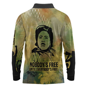 Fannie Lou Hamer Long Sleeve Polo Shirt Unbossable Quote Design Protest Silhouettes and Voting Rights Tribute - African Pride