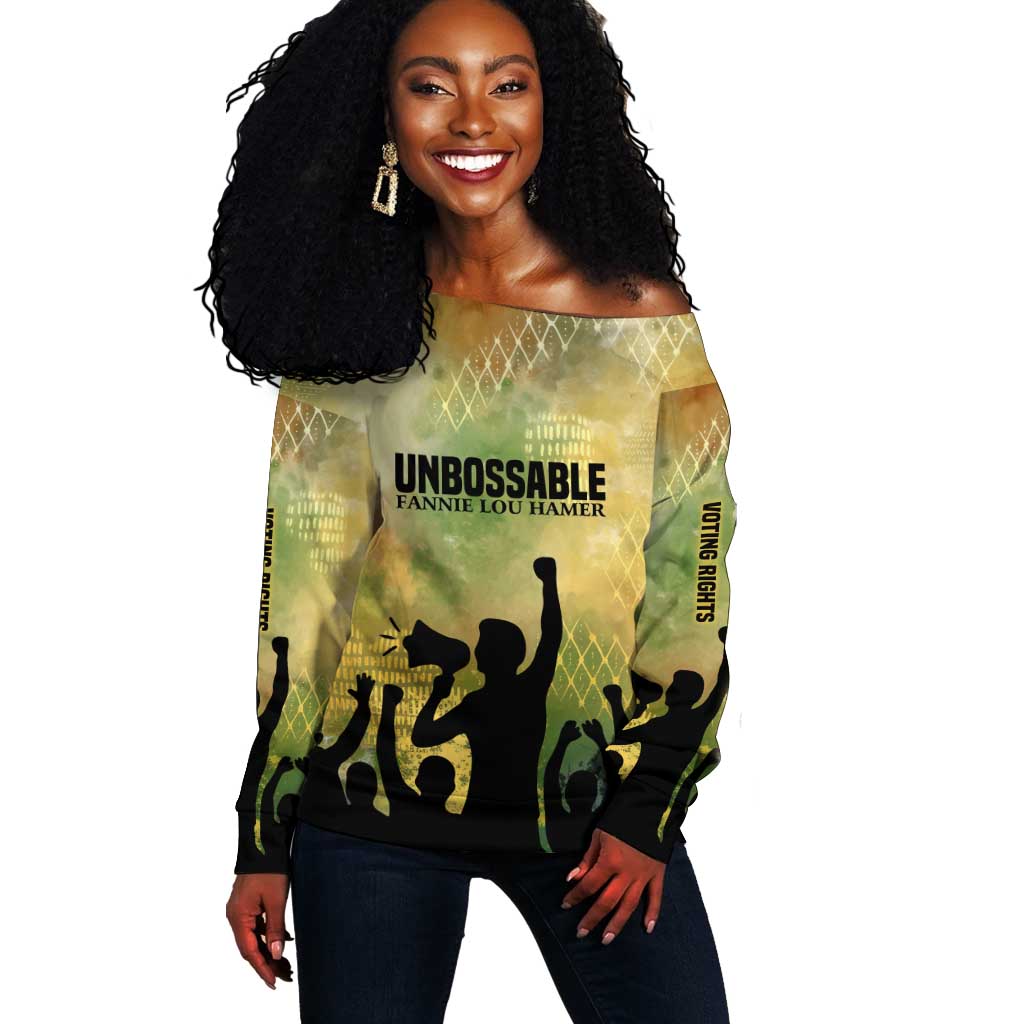Fannie Lou Hamer Off Shoulder Sweater Unbossable Quote Design Protest Silhouettes and Voting Rights Tribute - African Pride