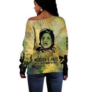 Fannie Lou Hamer Off Shoulder Sweater Unbossable Quote Design Protest Silhouettes and Voting Rights Tribute - African Pride
