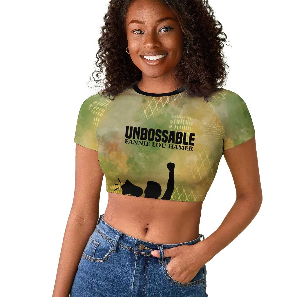 Fannie Lou Hamer Raglan Cropped T shirt Unbossable Quote Design Protest Silhouettes and Voting Rights Tribute - African Pride