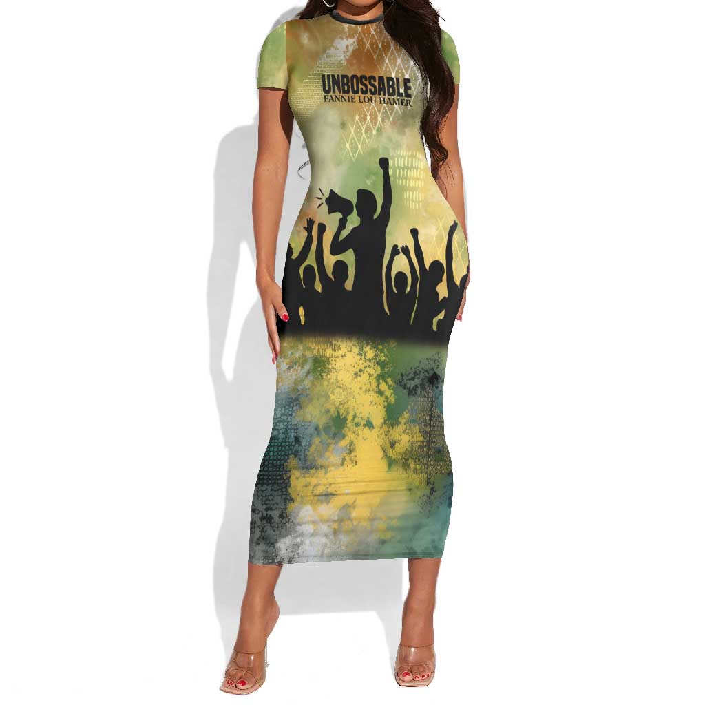 Fannie Lou Hamer Short Sleeve Bodycon Dress Unbossable Quote Design Protest Silhouettes and Voting Rights Tribute - African Pride