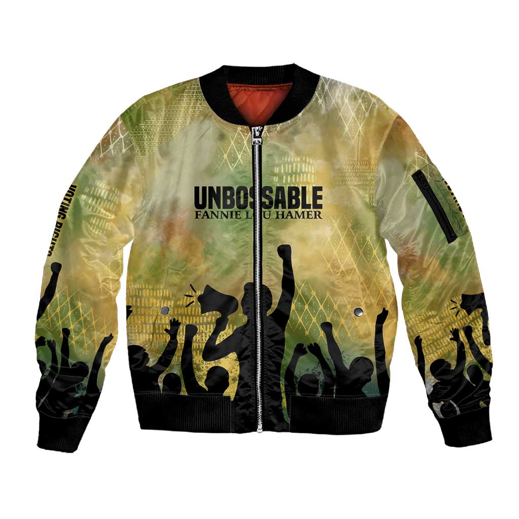 Fannie Lou Hamer Sleeve Zip Bomber Jacket Unbossable Quote Design Protest Silhouettes and Voting Rights Tribute - African Pride