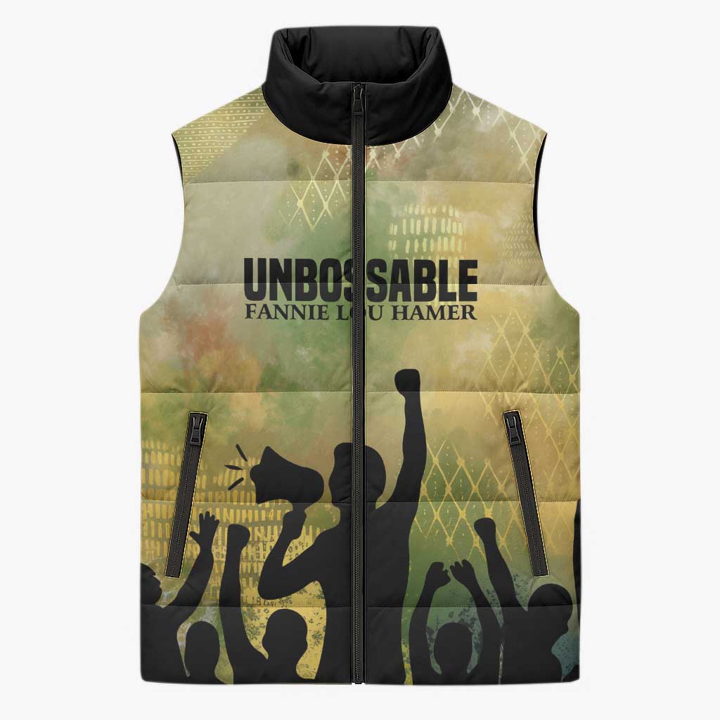 Fannie Lou Hamer Sleeveless Puffer Jacket Unbossable Quote Design Protest Silhouettes and Voting Rights Tribute - African Pride