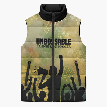 Fannie Lou Hamer Sleeveless Puffer Jacket Unbossable Quote Design Protest Silhouettes and Voting Rights Tribute - African Pride