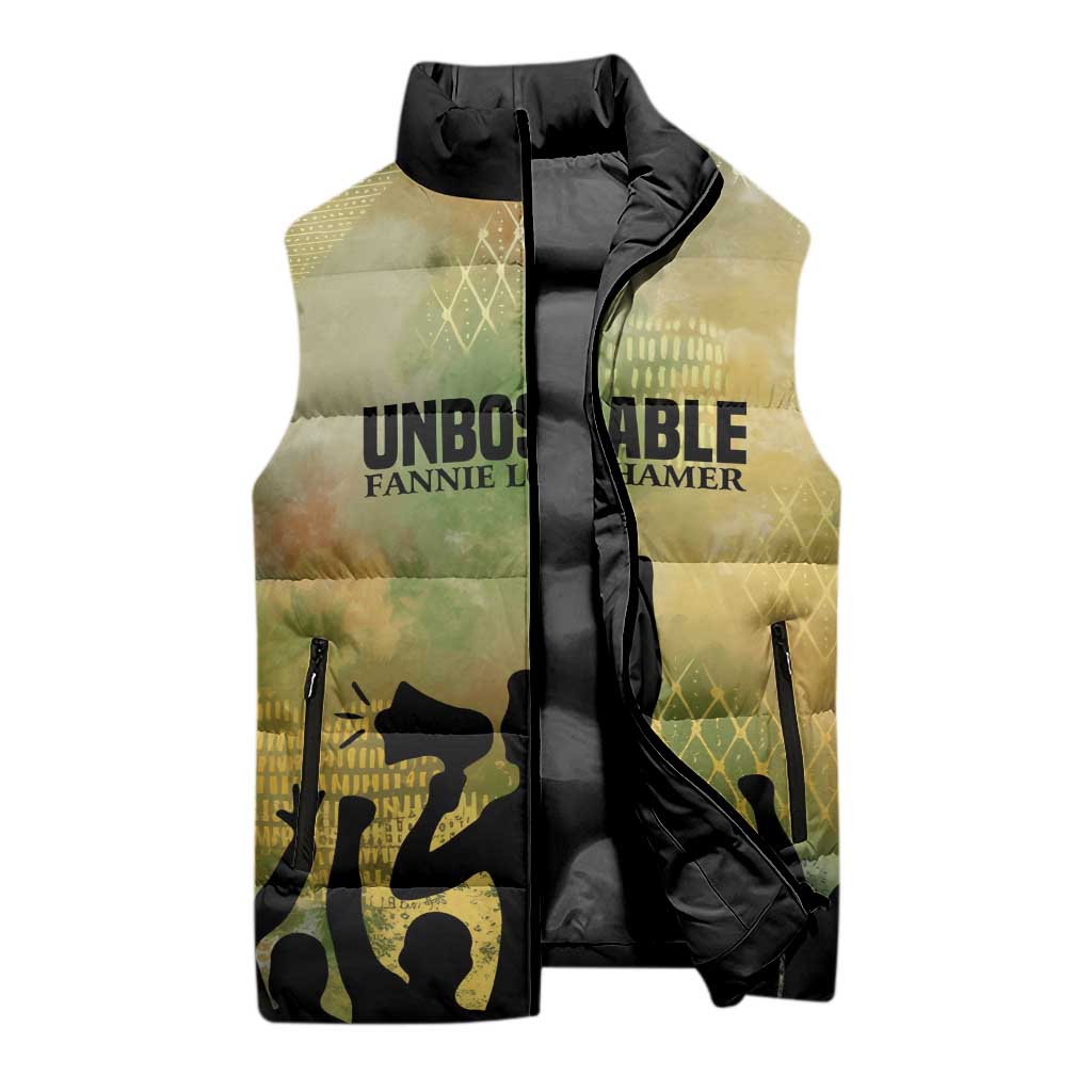Fannie Lou Hamer Sleeveless Puffer Jacket Unbossable Quote Design Protest Silhouettes and Voting Rights Tribute - African Pride
