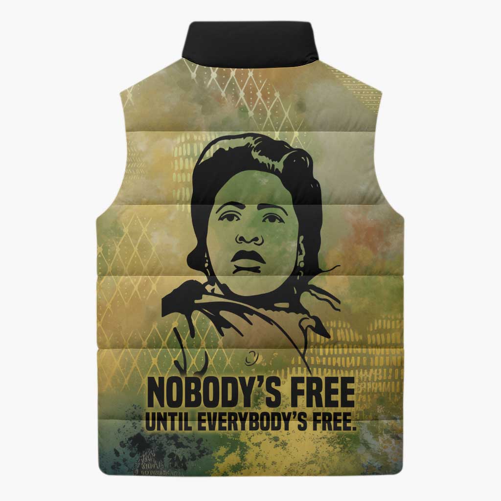 Fannie Lou Hamer Sleeveless Puffer Jacket Unbossable Quote Design Protest Silhouettes and Voting Rights Tribute - African Pride