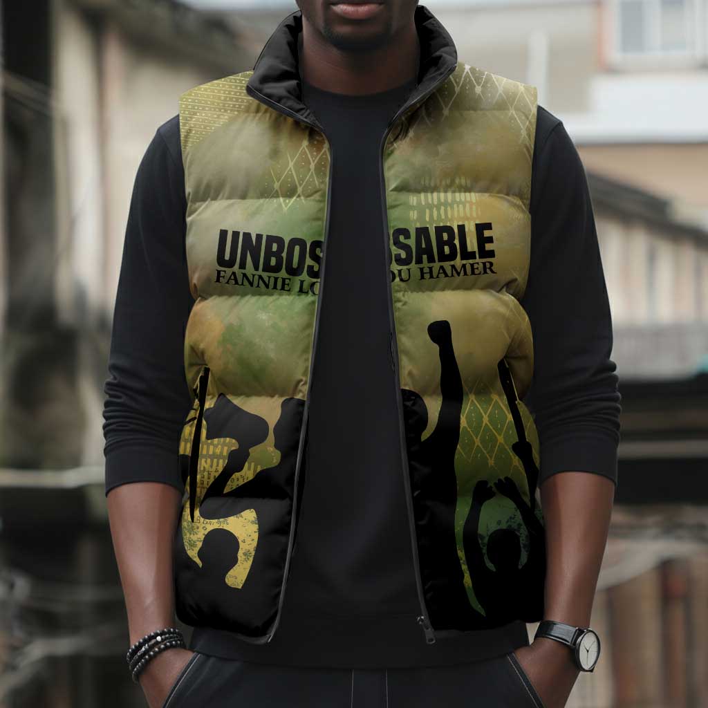 Fannie Lou Hamer Sleeveless Puffer Jacket Unbossable Quote Design Protest Silhouettes and Voting Rights Tribute - African Pride