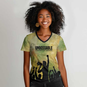Fannie Lou Hamer Women V-Neck T-Shirt Unbossable Quote Design Protest Silhouettes and Voting Rights Tribute - African Pride