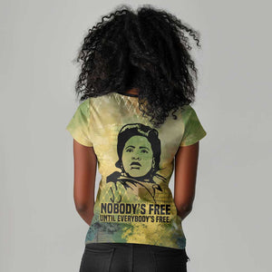Fannie Lou Hamer Women V-Neck T-Shirt Unbossable Quote Design Protest Silhouettes and Voting Rights Tribute - African Pride