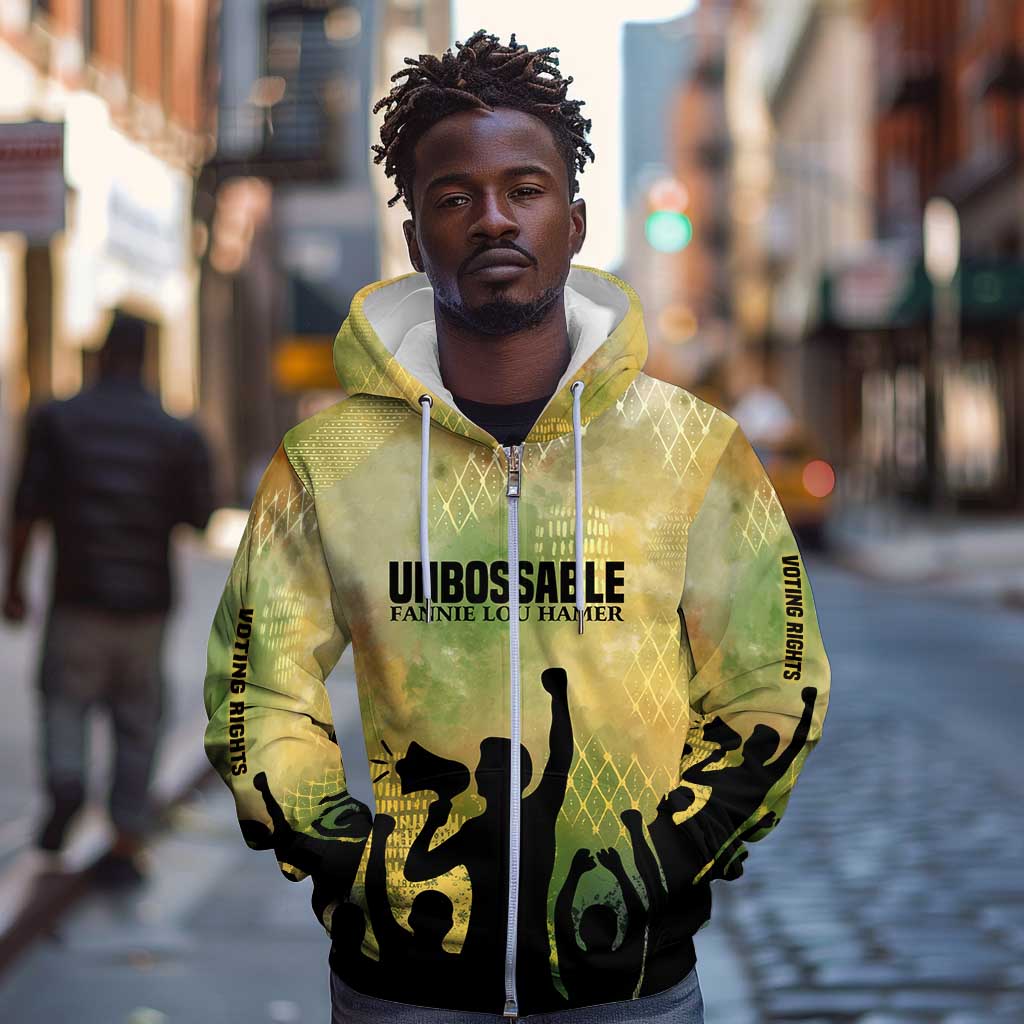 Fannie Lou Hamer Zip Hoodie Unbossable Quote Design Protest Silhouettes and Voting Rights Tribute - African Pride