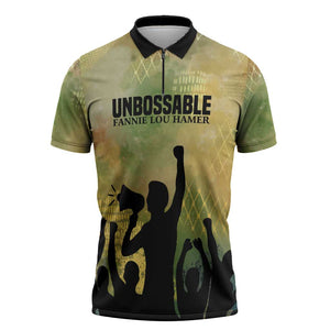 Fannie Lou Hamer Zipper Polo Shirt Unbossable Quote Design Protest Silhouettes and Voting Rights Tribute - African Pride