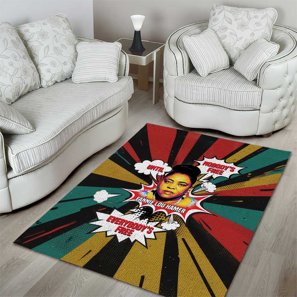 Fannie Lou Hamer Area Rug with Pop Art Comic Style Design Bold Quote and Civil Rights Tribute - African Pride