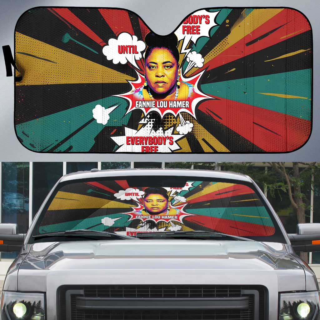 Fannie Lou Hamer Auto Sun Shade with Pop Art Comic Style Design Bold Quote and Civil Rights Tribute - African Pride
