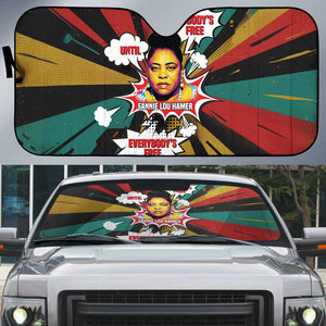Fannie Lou Hamer Auto Sun Shade with Pop Art Comic Style Design Bold Quote and Civil Rights Tribute - African Pride
