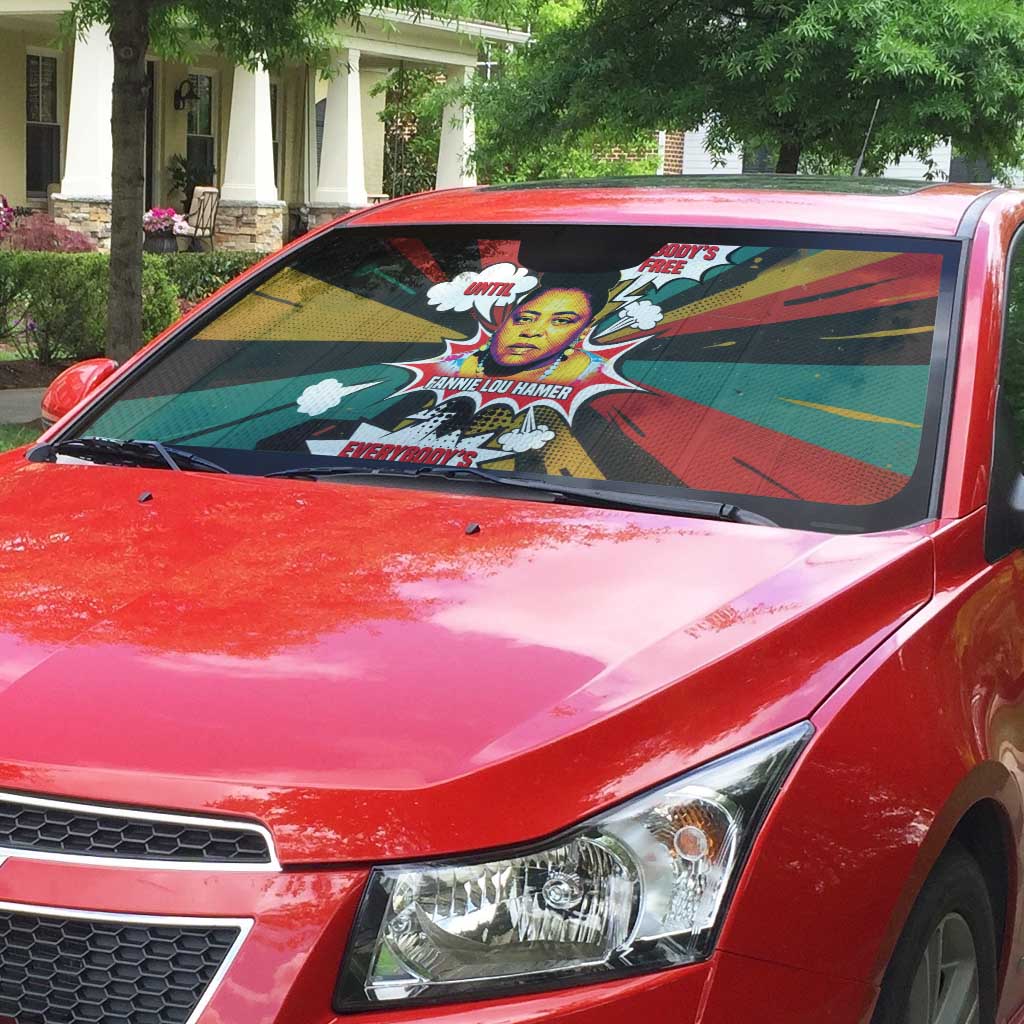 Fannie Lou Hamer Auto Sun Shade with Pop Art Comic Style Design Bold Quote and Civil Rights Tribute - African Pride
