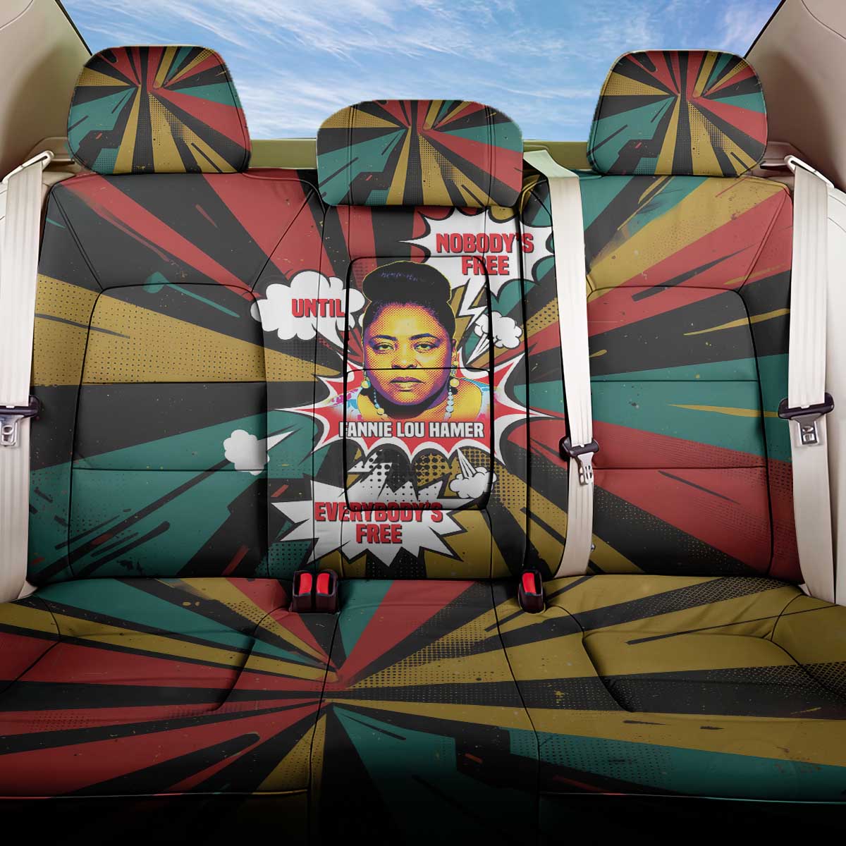 Fannie Lou Hamer Back Car Seat Cover with Pop Art Comic Style Design Bold Quote and Civil Rights Tribute - African Pride