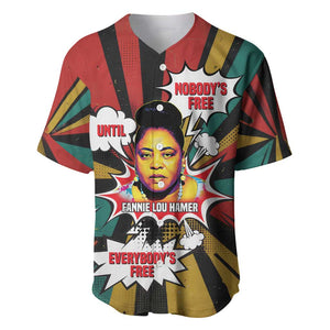 Fannie Lou Hamer Baseball Jersey with Pop Art Comic Style Design Bold Quote and Civil Rights Tribute - African Pride