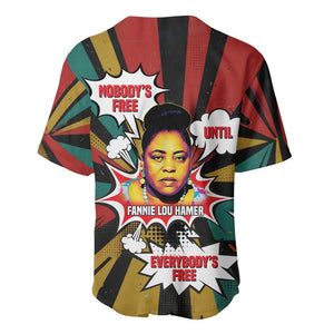 Fannie Lou Hamer Baseball Jersey with Pop Art Comic Style Design Bold Quote and Civil Rights Tribute - African Pride