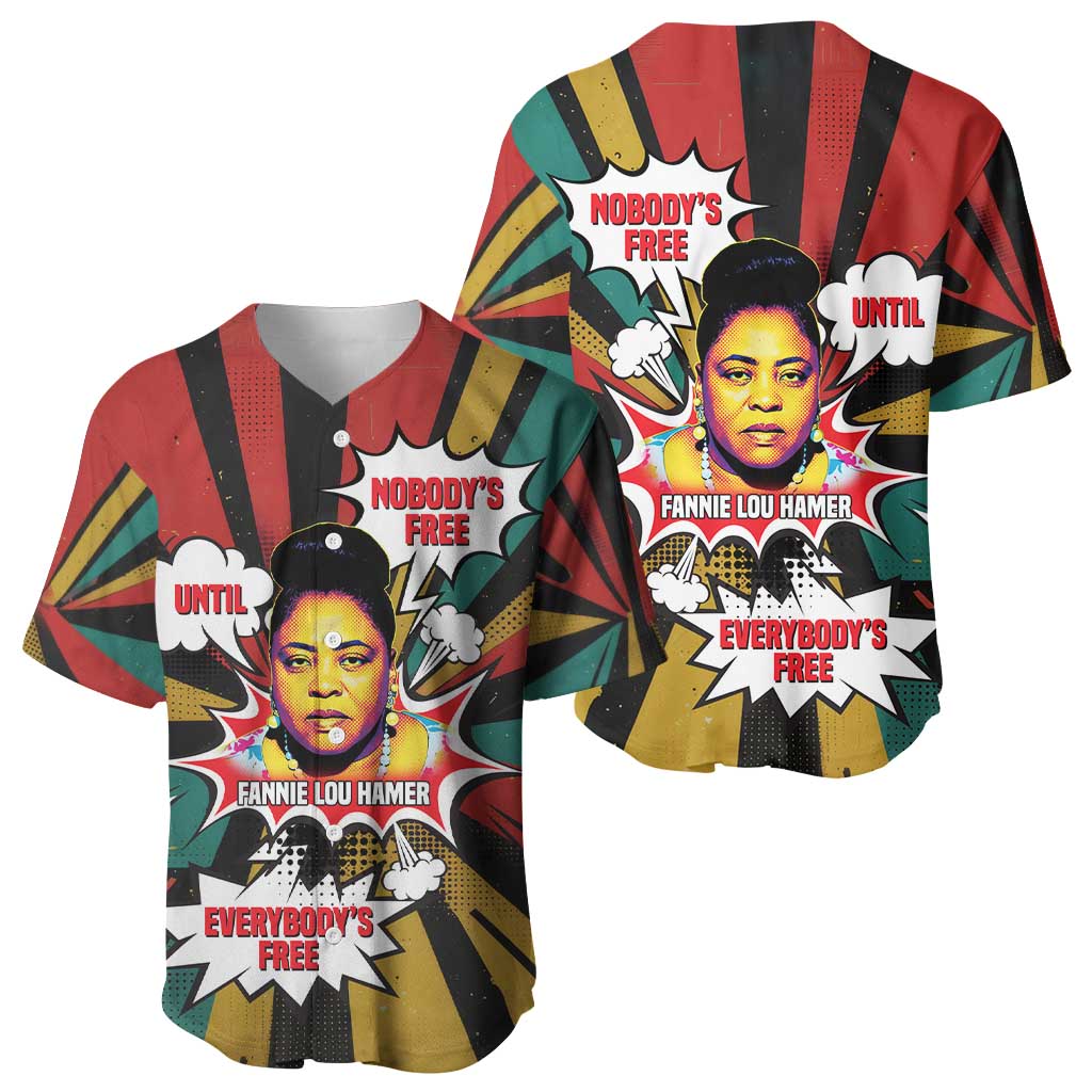 Fannie Lou Hamer Baseball Jersey with Pop Art Comic Style Design Bold Quote and Civil Rights Tribute - African Pride