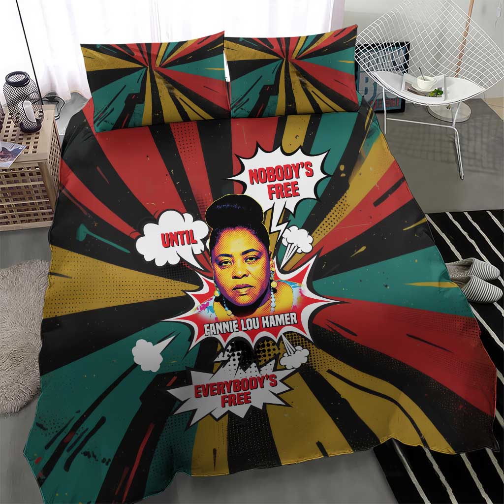 Fannie Lou Hamer Bedding Set with Pop Art Comic Style Design Bold Quote and Civil Rights Tribute - African Pride