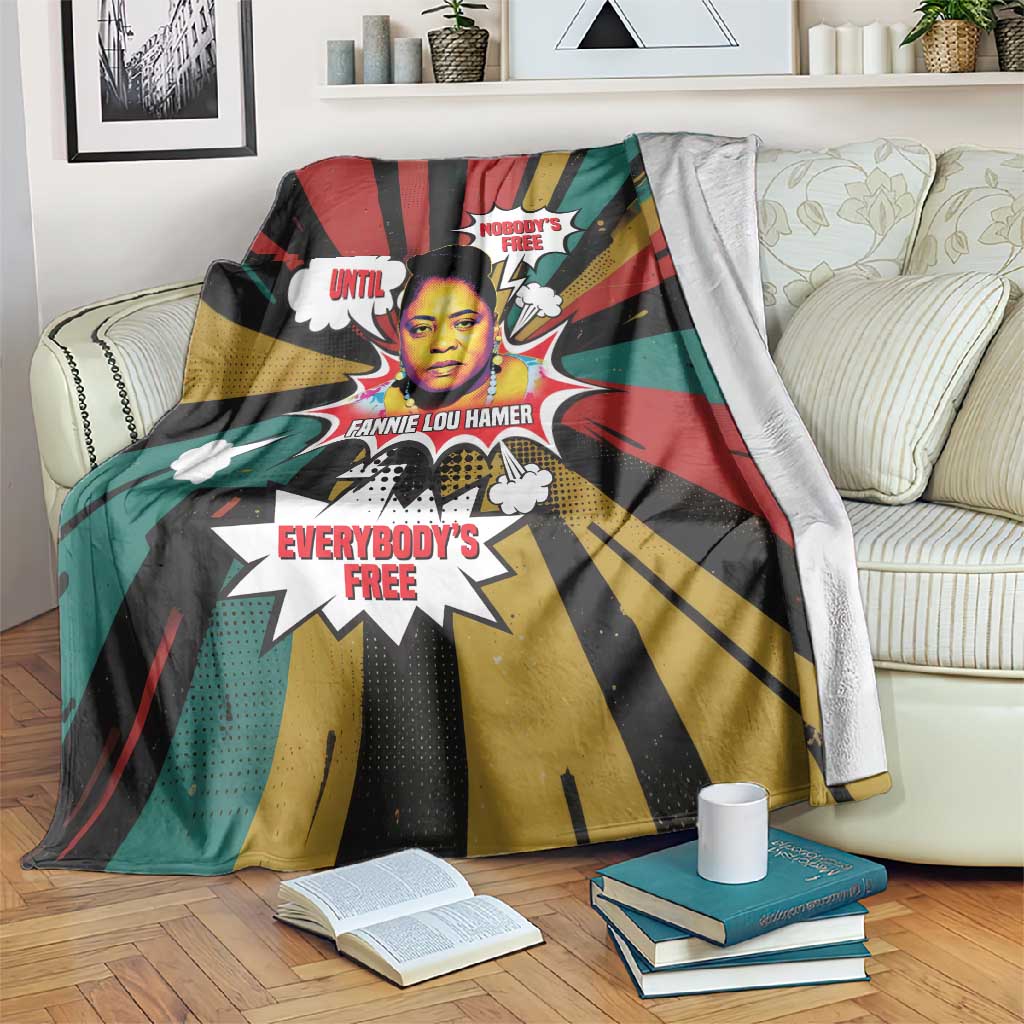 Fannie Lou Hamer Blanket with Pop Art Comic Style Design Bold Quote and Civil Rights Tribute - African Pride