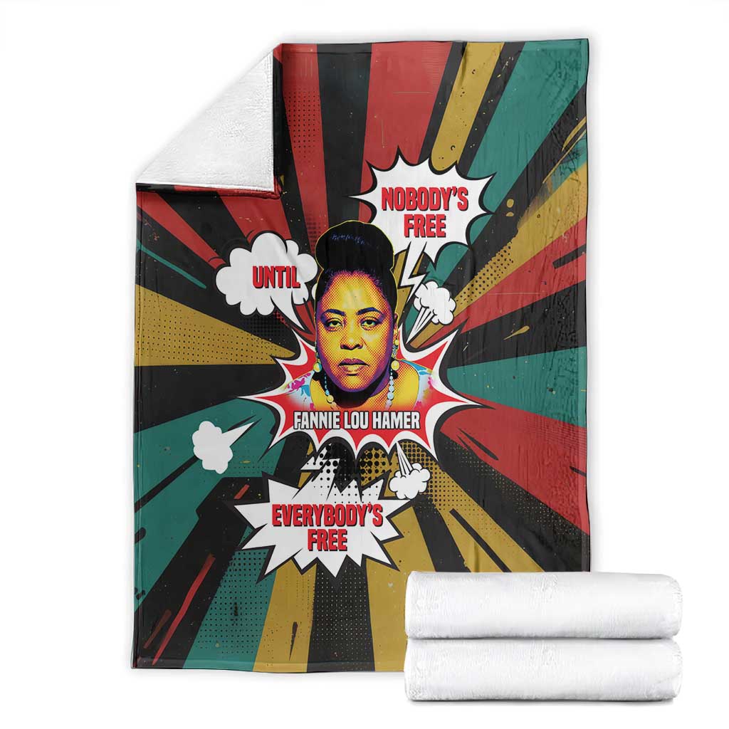 Fannie Lou Hamer Blanket with Pop Art Comic Style Design Bold Quote and Civil Rights Tribute - African Pride