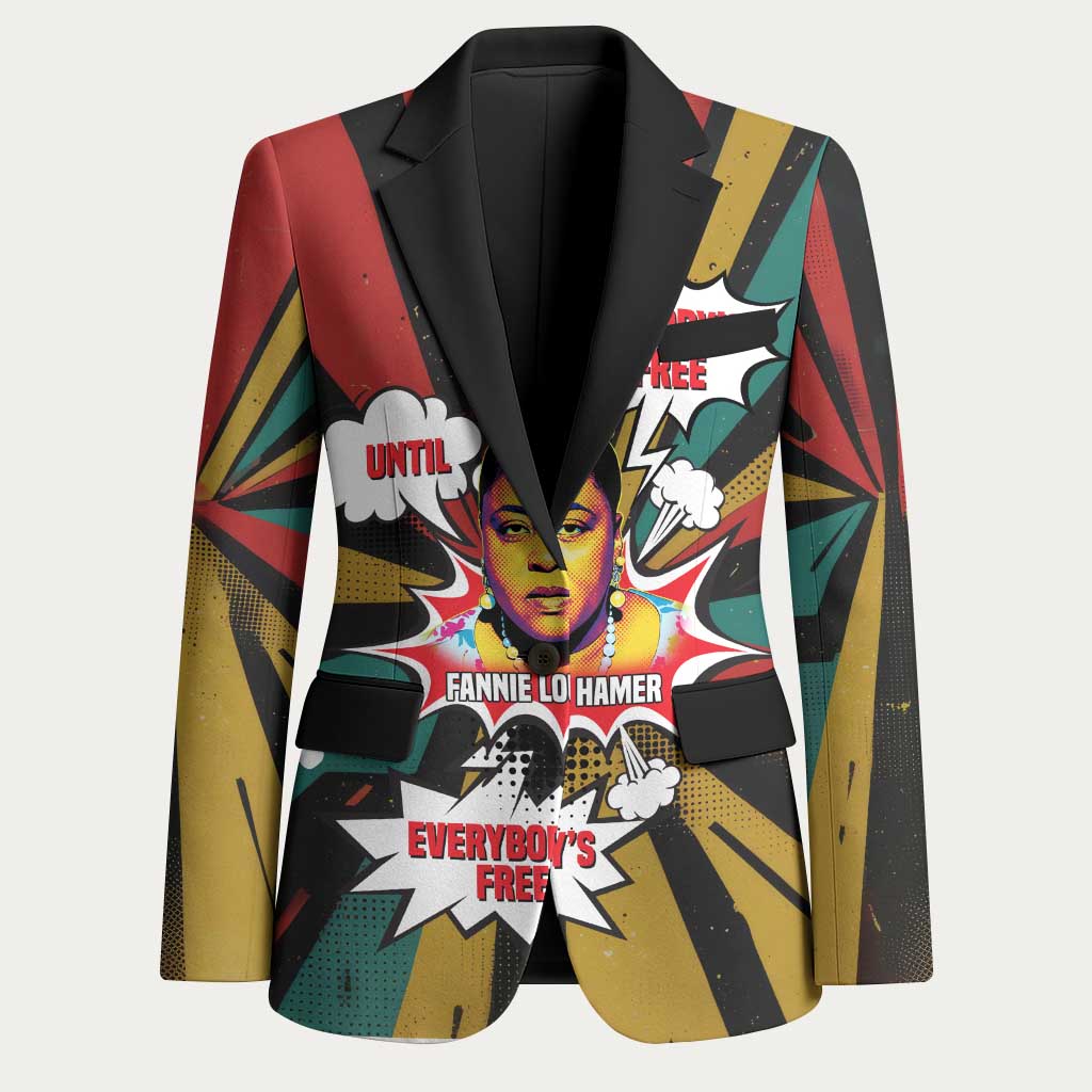 Fannie Lou Hamer Blazer with Pop Art Comic Style Design Bold Quote and Civil Rights Tribute - African Pride