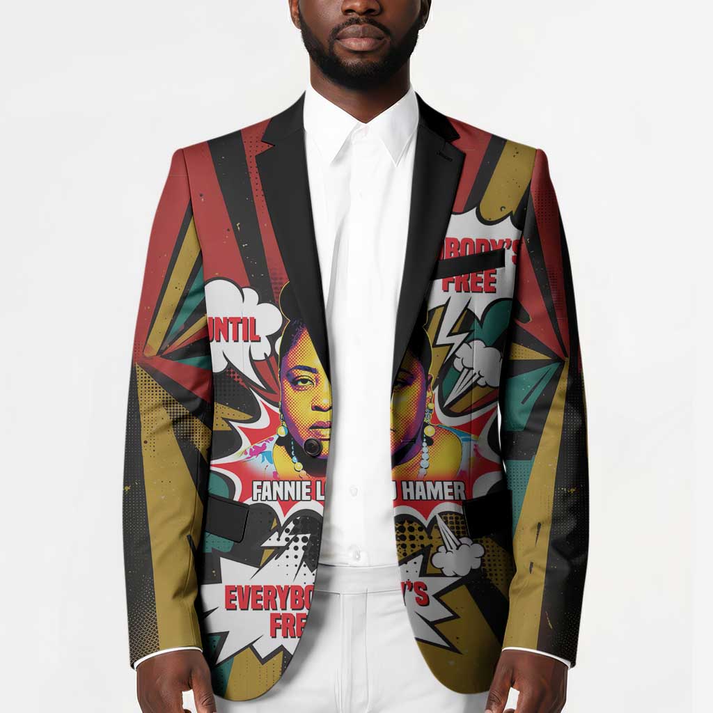 Fannie Lou Hamer Blazer with Pop Art Comic Style Design Bold Quote and Civil Rights Tribute - African Pride