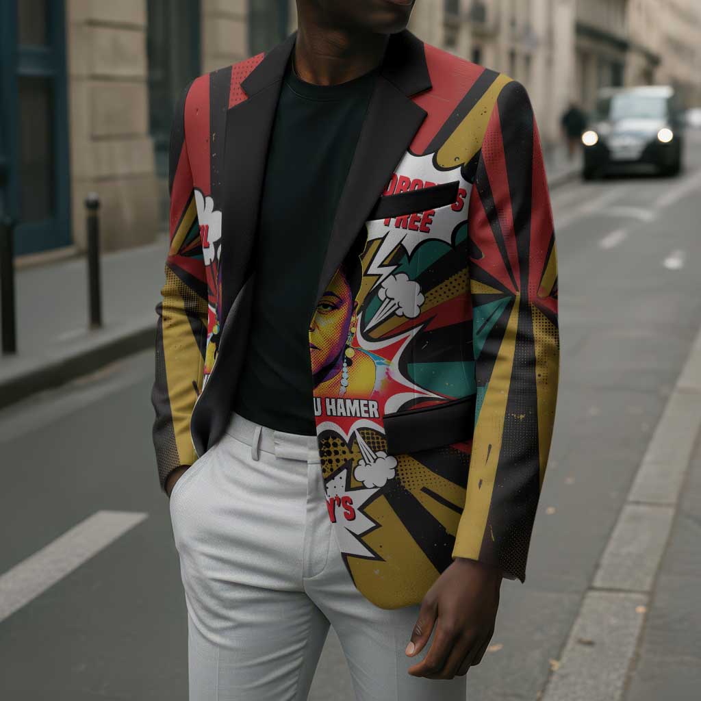Fannie Lou Hamer Blazer with Pop Art Comic Style Design Bold Quote and Civil Rights Tribute - African Pride