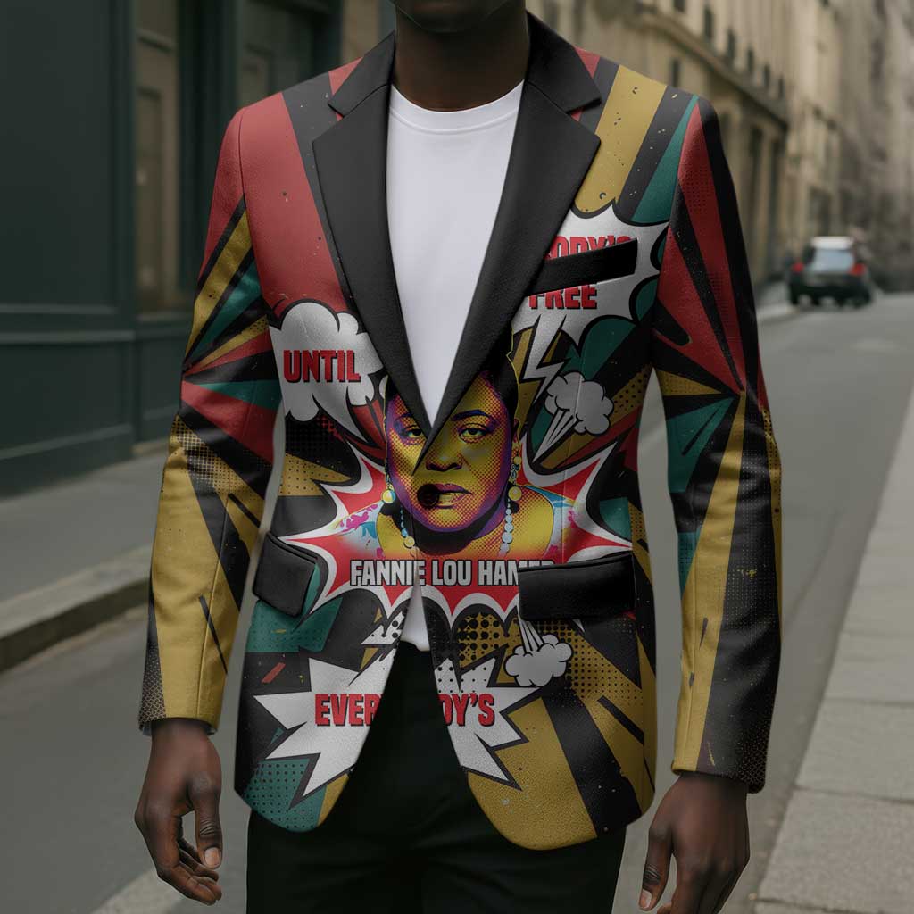 Fannie Lou Hamer Blazer with Pop Art Comic Style Design Bold Quote and Civil Rights Tribute - African Pride