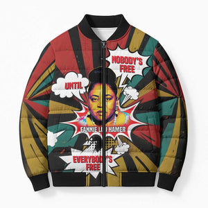 Fannie Lou Hamer Bomber Puffer Jacket with Pop Art Comic Style Design Bold Quote and Civil Rights Tribute - African Pride