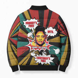 Fannie Lou Hamer Bomber Puffer Jacket with Pop Art Comic Style Design Bold Quote and Civil Rights Tribute - African Pride