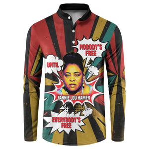 Fannie Lou Hamer Button Sweatshirt with Pop Art Comic Style Design Bold Quote and Civil Rights Tribute