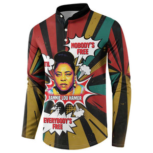 Fannie Lou Hamer Button Sweatshirt with Pop Art Comic Style Design Bold Quote and Civil Rights Tribute
