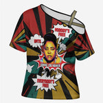 Fannie Lou Hamer Cross Shoulder Shirt with Pop Art Comic Style Design Bold Quote and Civil Rights Tribute - African Pride